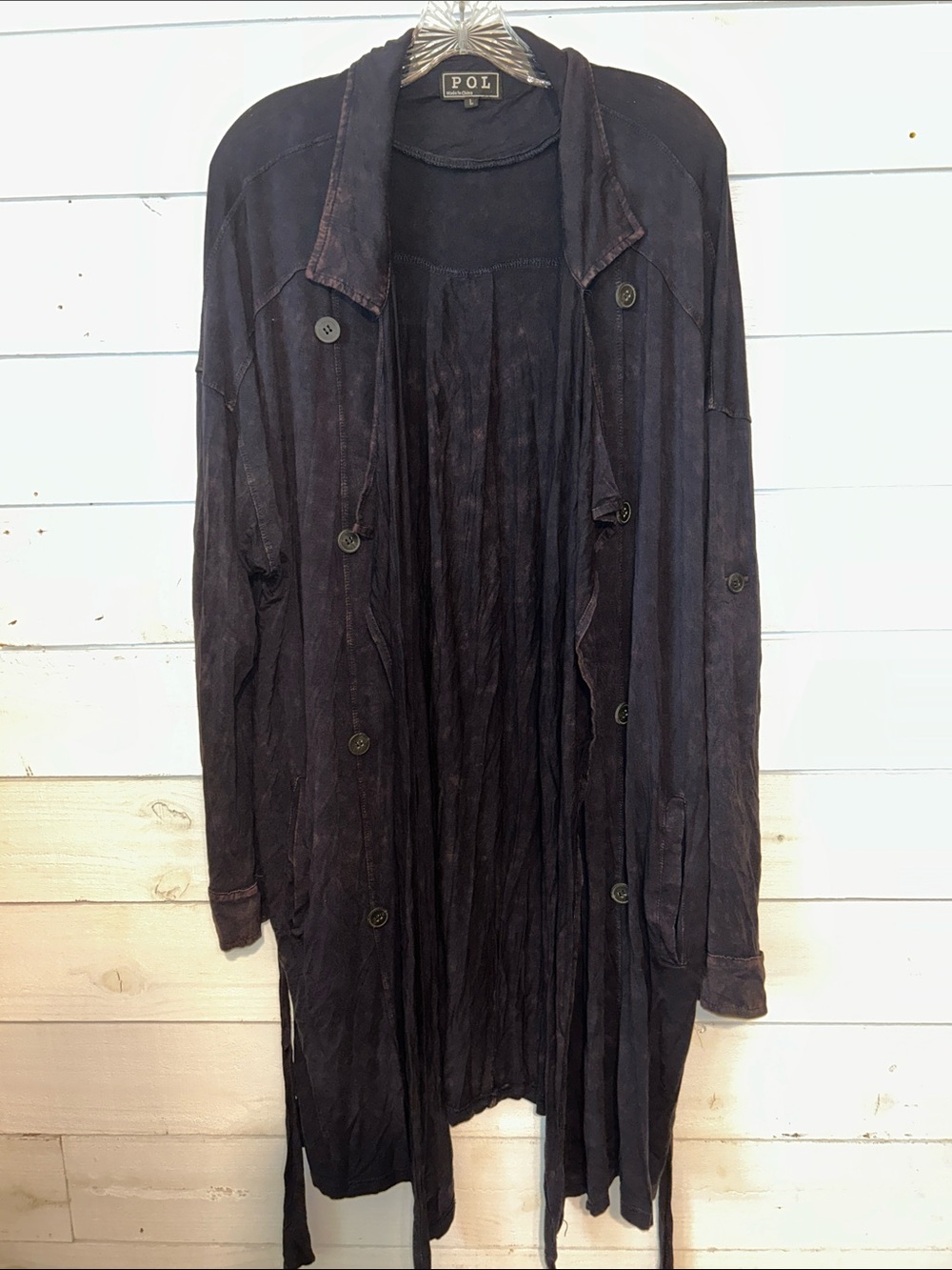 POL women’s Dark Navy Lightweight Double-Breasted Trench Coat